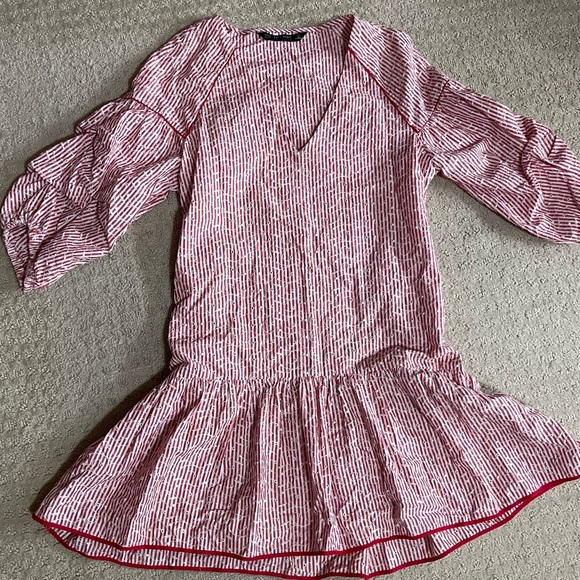 Zara ❤️❤️ Basic Embroidered Eyelet Striped Tunic Dress XS - Picture 4 of 6